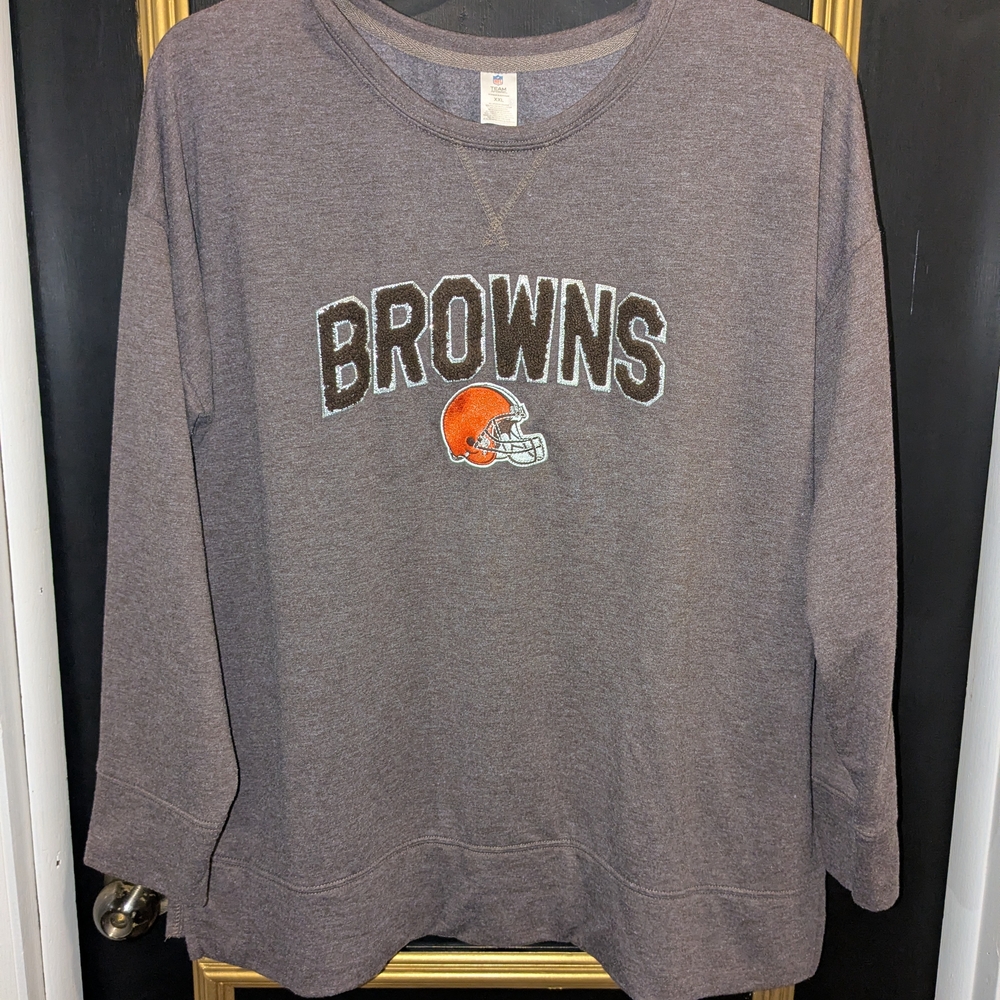 NFL Browns Gray Sweatshirt with Orange Helmet Logo